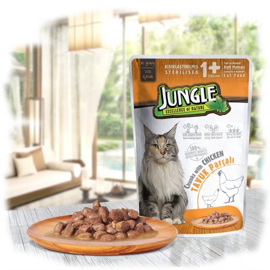 Jungle Pouch Kısır Kedi Tavuklu Soslu Yaş Mama 100 Gr