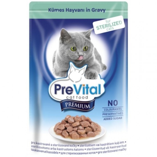 Prevital Erişkin Premium Streile Kümes Hayvanı İn Gravy Kedi Pouch 100Gr Kısır Kediler İçin