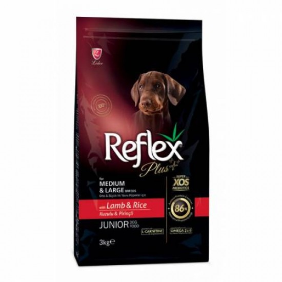 Reflex Plus Orta&Büyük Irk Kuzulu&Pirinçli Yavru Köpek Maması 3 Kg