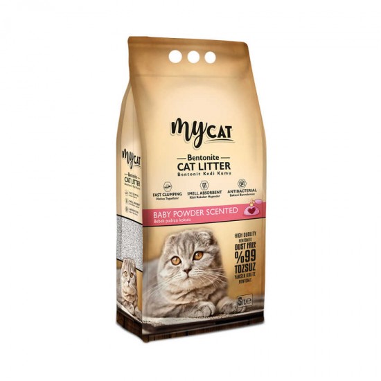 mycat (5 LT) bentonit kedi kumu pudra kokulu ( ince tane )